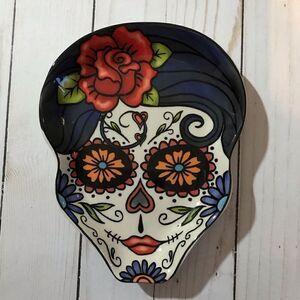 Cracker Barrel day of the dead female woman head Dish Stoneware cinco de mayo
